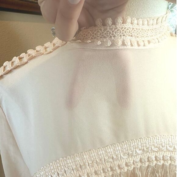 Coastal Cowgirl Blouse Layered Fringe Romantic Sleeve Cutouts Top Size Large - Picture 7 of 14